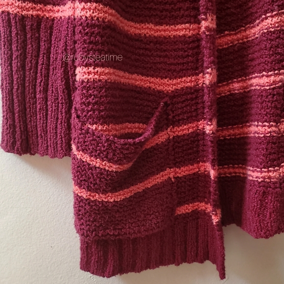 FREE PEOPLE BEACH - Long Cardigan, Stripe, Open Knit, Large Buttons - Picture 5 of 12